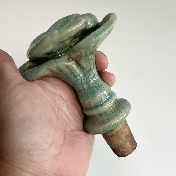 Vintage Celadon Crackled Floral Bottle Stopper Teal Turquoise Beautiful No Chips - Picture 9 of 9